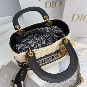 Mini Lady Dior bag Natural Wicker Blue Dior Oblique Jacquard - DB006