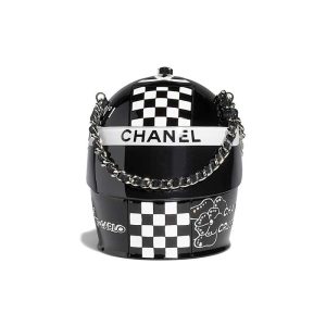Helmet Minaudiere Black & White Resin, Strass & Silver-Tone Metal - CB024