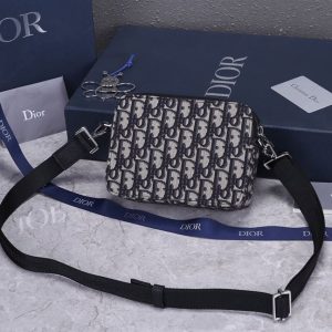 Pouch with shoulder strap Beige and Black Dior Oblique Jacquard - DB048