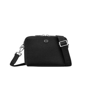 Pouch with shoulder strap Black Grained Calfskin with 'CD Icon' Signature - DB050