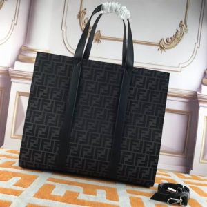 Shopper FF jacquard fabric bag black - FB040