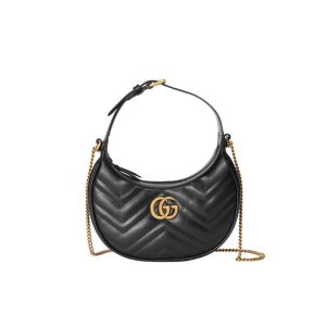 GG Marmont half-moon-shaped mini bag Black leather - GB115