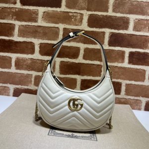 GG Marmont half-moon-shaped mini bag White matelassé chevron leather - GB114