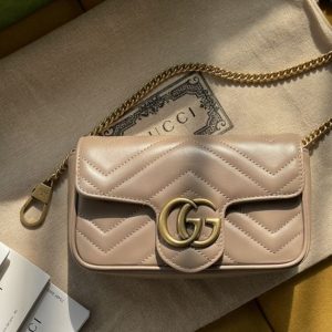 GG Marmont leather super mini bag Dusty pink matelassé chevron - GB162