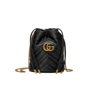 GG Marmont mini bucket bag Black matelassé chevron leather - GB158