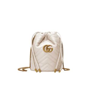 GG Marmont mini bucket bag White matelassé chevron leather - GB157