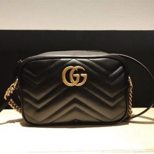GG Marmont mini shoulder bag Black matelassé chevron leather - GB146
