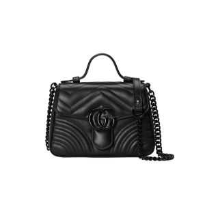 GG Marmont mini top handle bag Black matelassé chevron leather - GB149