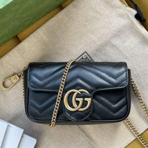 GG Marmont super mini bag Black matelassé chevron leather - GB163