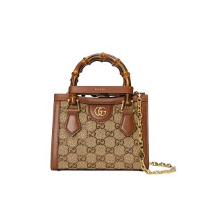 Gucci Diana mini tote bag Camel and ebony GG canvas with crystals - GB174
