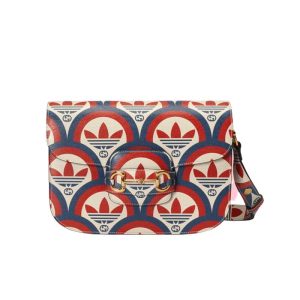 adidas x Gucci Horsebit 1955 shoulder bag Trefoil print blue and red leather - GB093