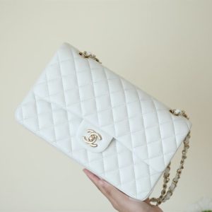 Chanel Classic Quilted Medium Double Flap Ivory Caviar - CB039