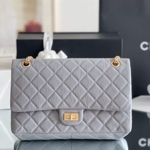 Chanel Grey Quilted Aged Leather Reissue Classic Flap Bag Gold Hardware - CB042