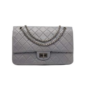 Chanel Grey Quilted Aged Leather Reissue Classic Flap Bag Silver Hardware - CB043