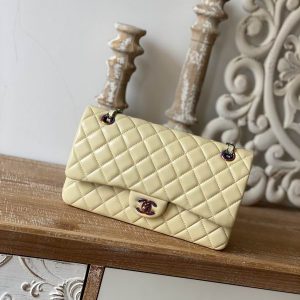 Chanel Medium Classic Handbag Yellow Lambskin Rainbow- CB032
