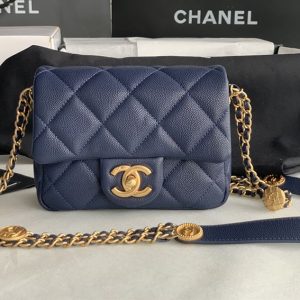 Chanel Mini Flap Bag Navy Blue Shiny Calfskin Gold-Tone Metal - CB044