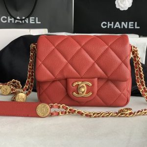 Chanel Mini Flap Bag Red Shiny Calfskin Gold-Tone Metal - CB045