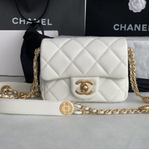 Chanel Mini Flap Bag White Shiny Calfskin Gold-Tone Metal - CB047