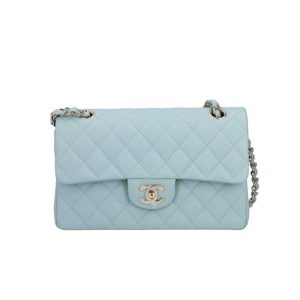 Chanel Small Double Flap Bag Light Blue Caviar Leather Light Gold Hardware - CB038
