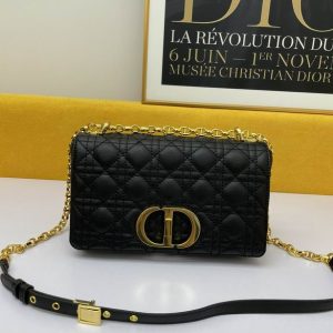 Medium Dior Caro Bag Black Supple Cannage Calfskin - DB068