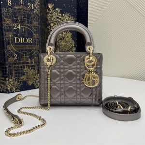 Mini Lady Dior Bag Metallic Grey Cannage Leather - DB056