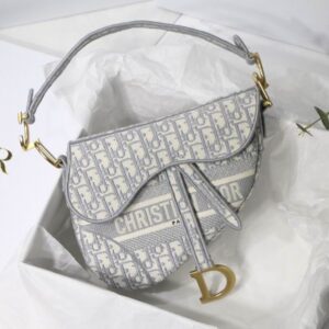Saddle Bag Gray Dior Oblique Embroidery - DB073
