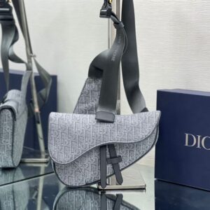 Saddle Bag Ruthenium-Colored Dior Oblique Jacquard - DB097